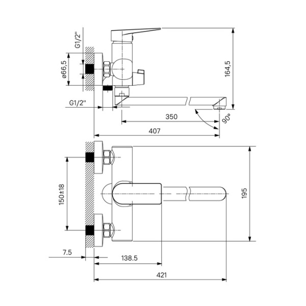 Смеситель для ванны IDDIS Bridge с длинным изливом (BRDSB02i10WA)